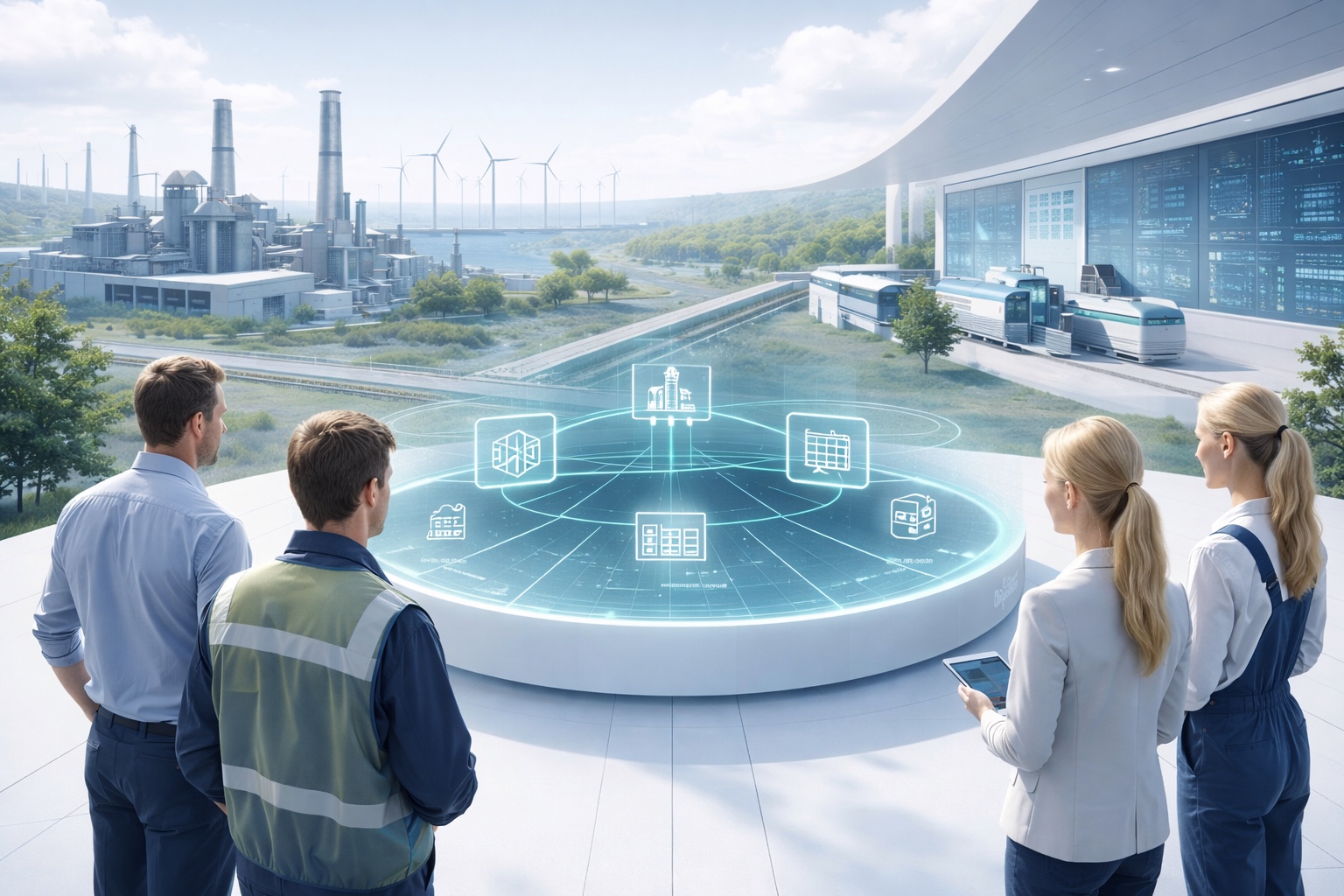 Scandinavian industrial professionals working with AI-driven industrial systems