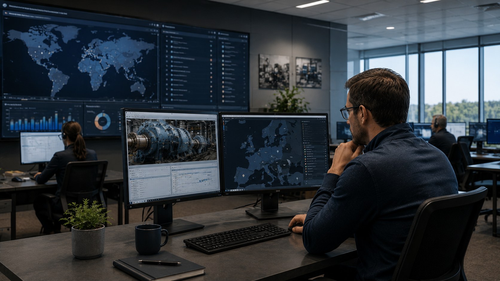 Commercial and service team coordinating remotely