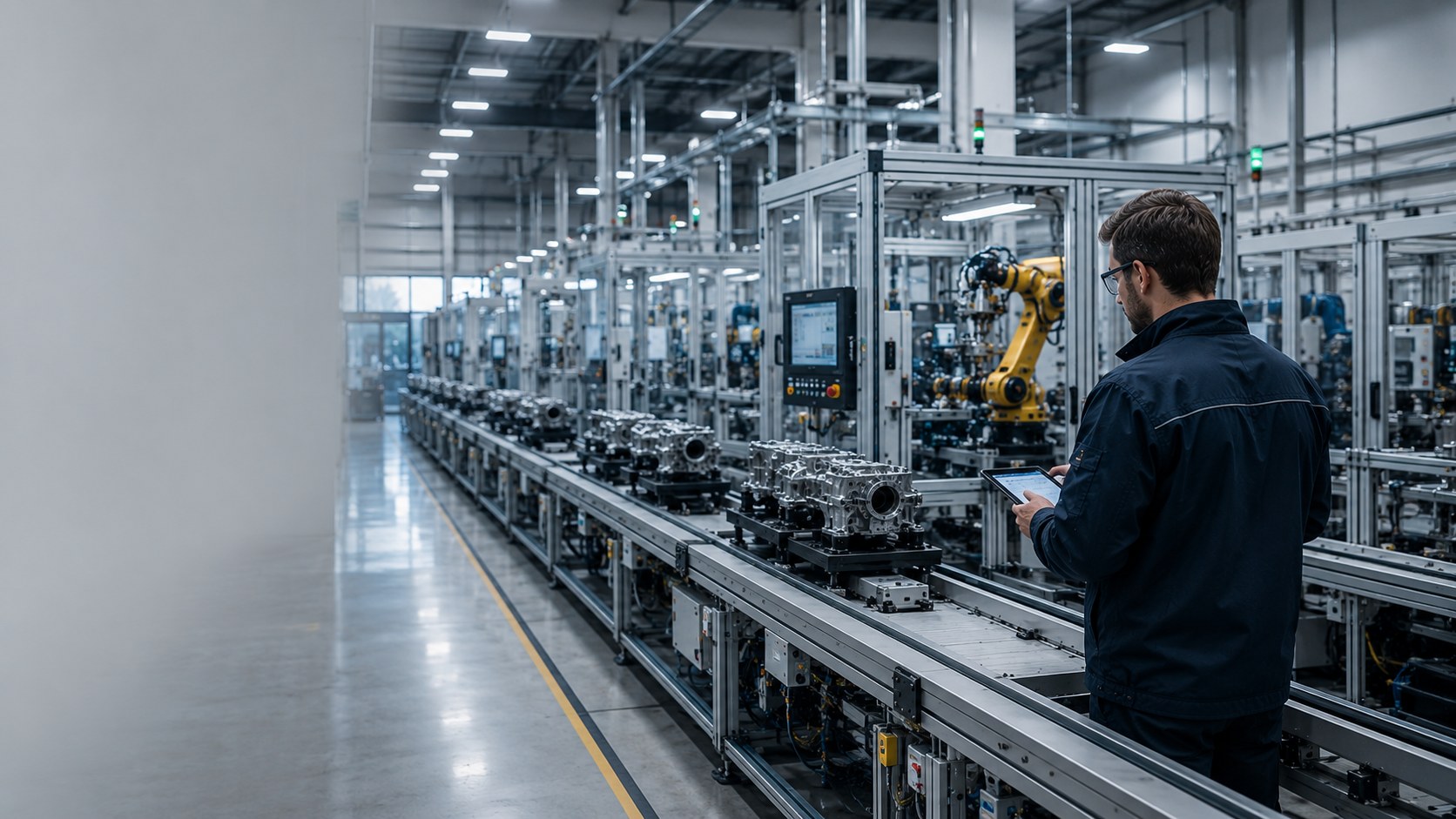 Operators coordinating production decisions in a modern factory