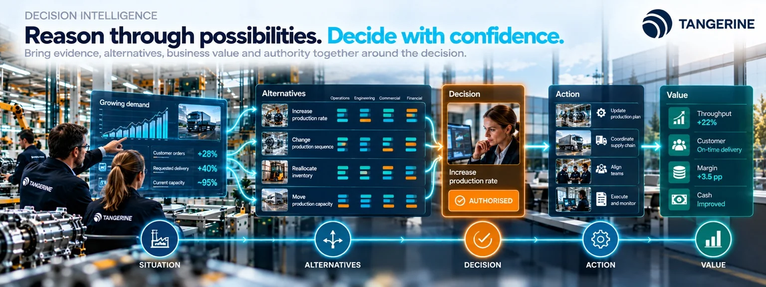 Decision intelligence evaluating alternatives before authorised action